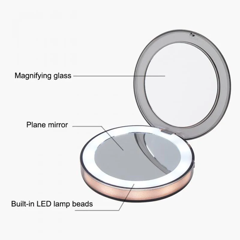 Led освещенное мини-зеркало для макияжа 3X увеличительное компактное портативное чувствительное освещение косметическое зеркало