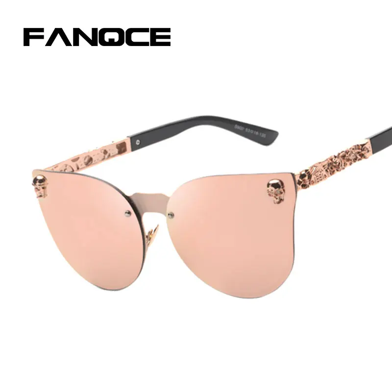 2017 New Rose Gold Sunglasses Women Cat Eye Skull Mirror Brand Designer