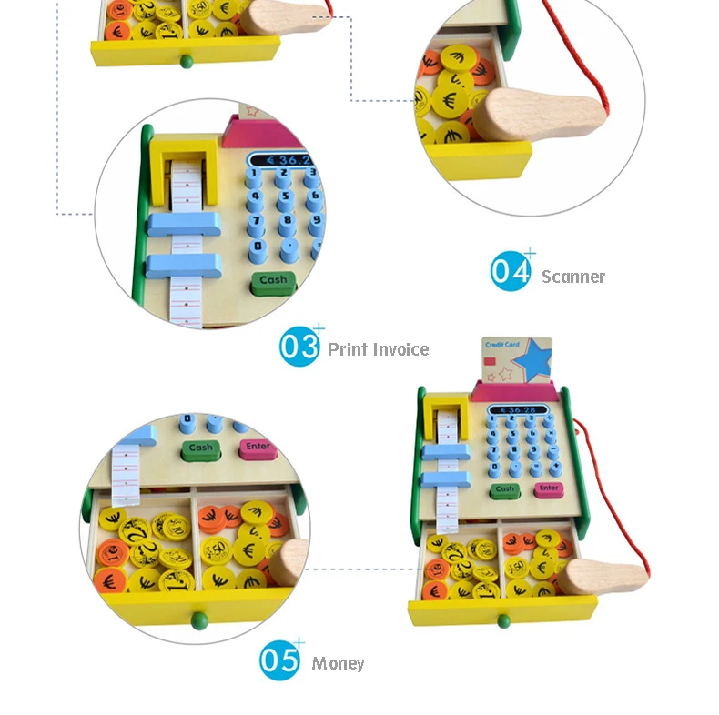 Дети ролевые игры Моделирование супермаркет кассовый аппарат Игрушка ролевая касса развивающие игрушки деревянная модель калькулятор сканер