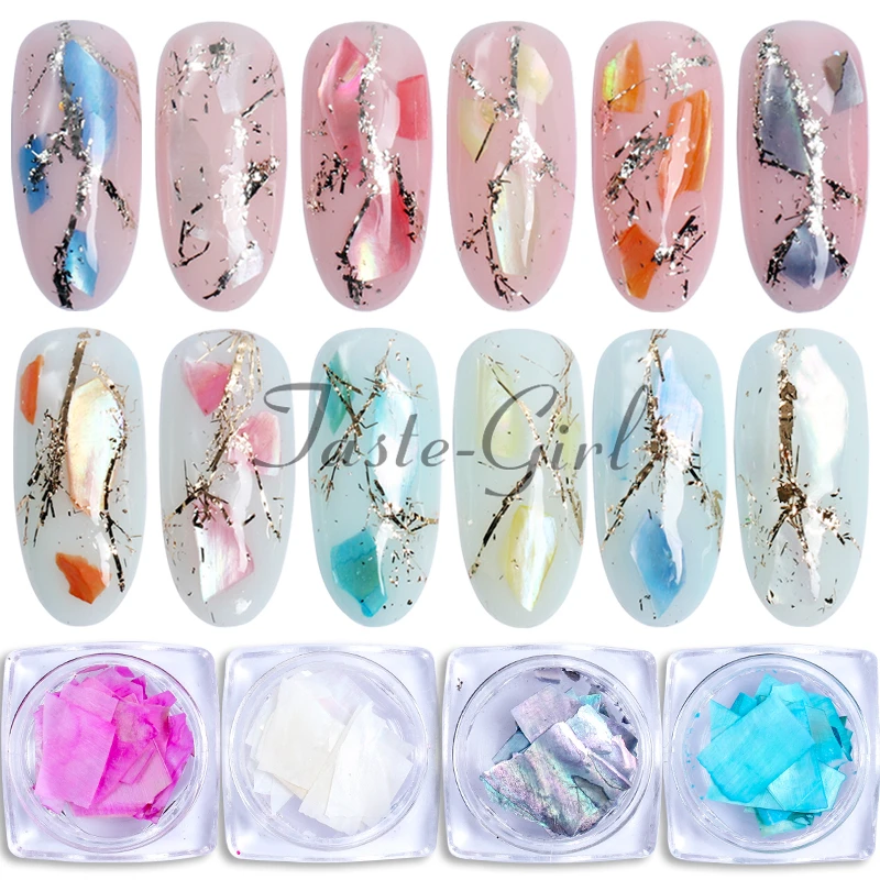 

1 Jar Irregular Mermaid Broken Shell Nail Glitter Sequin Holographic colorful Abalone Slice Flake 3D Manicure Charm Polish Nails