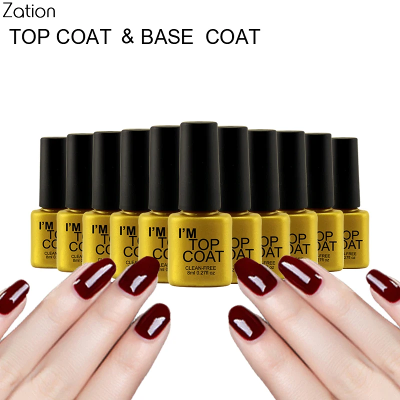 Zation UV Nail Gel Varnish Top Coat Base Coat Nail Polish Lacquer Clear Transparent Gel Nail Art