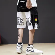 Летние европейские и американские улицы хип-хоп Тайд мужские столкновения цвет сращивания Недорогая модная Поплавковый Пояс шорты Свободные