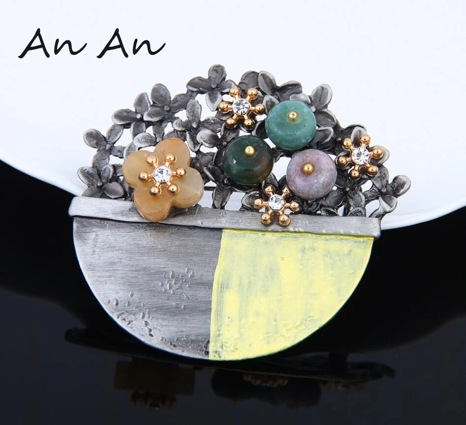 Ancient Tin Bouquet Pendant Flower Pot Charm Stone For DIY Necklace Jewelry | Украшения и аксессуары