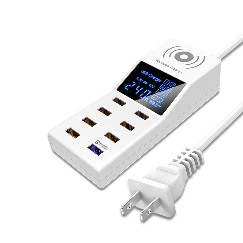 Wireless Charger QC 3.0 Quick Charge Multi USB Port Smart Fast Charger LED Display Power Adapter Desktop Socket 8 Ports EU US UK