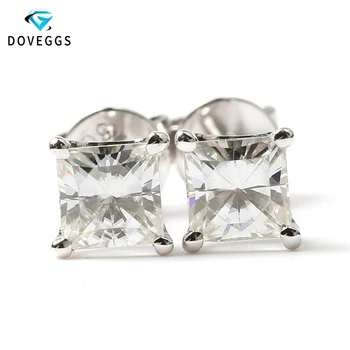 

DovEggs 0.8ctw 4mm Princess Cut Moissanite Solid 14K 585 White Gold Stud Earrings for Women Party Screw Back Gold Stud Earrings