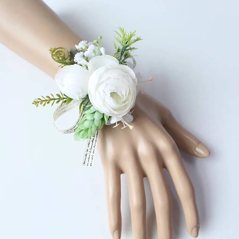 silk corsages boutonnieres white wedding marriage roses artificial (13)