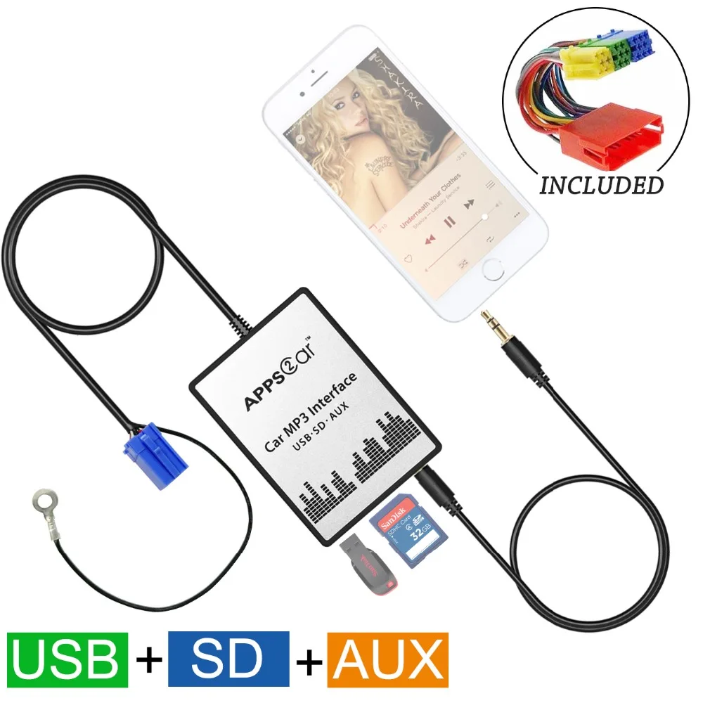 

Auto Car USB SD AUX Adapter Audio Interface Mp3 Converter for Audi S4 1998-2006(fits Select OEM Radios)