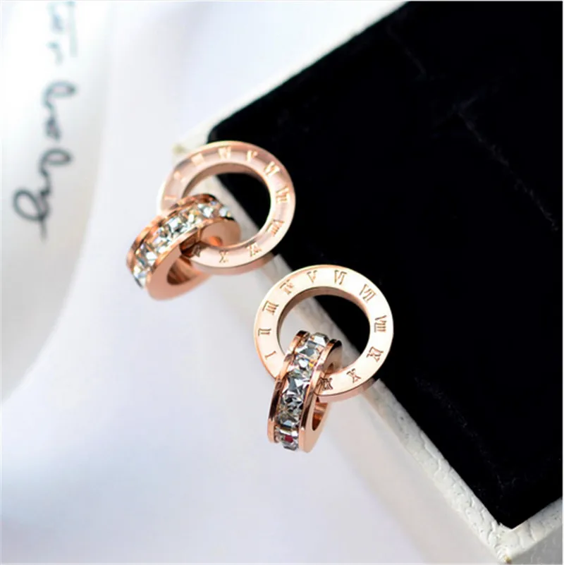Top Brand Gold Silver Color Roman Numerals Zircon Stud Earring for Woman 316L Stainless Steel Fashion Jewelry Never Fade | Украшения и