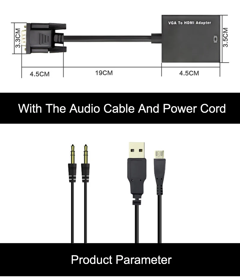 EGRINCY VGA конвертер HDMI кабель с 3,5 мм аудио Мощность Порты и разъёмы адаптер HDMI VGA 1080 P для Xbox 360 PS3 проектор для ноутбука HDTV