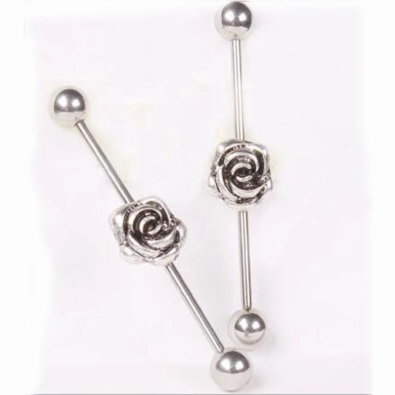 

1piece Love Flower Surgical Stainless Steel 1.6*38*6mm Rose Flowers Industrial Barbell Piercing Helix Ear Piercing Jewelry