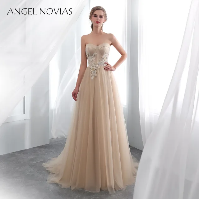 angel novias floor length real photo tulle vintage champagne boho