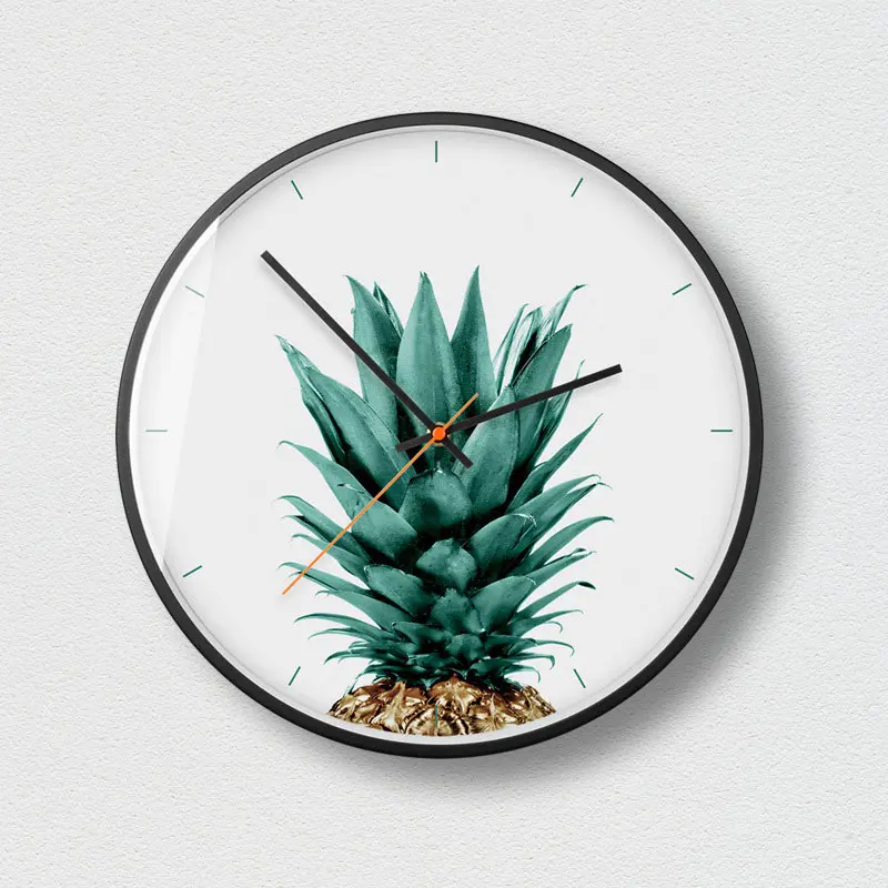 

Green pineapple tail modern art creative home life decoration clock extremely simple Nordic wall clock modern silent metal rouO2