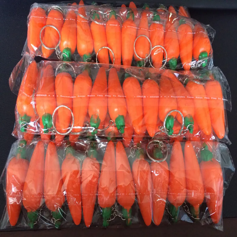 

Vegetable Fruit key chain Soft PU Foam toys squishy charm simulation carrot key ring pendant greens keyfob Promotional Gifts