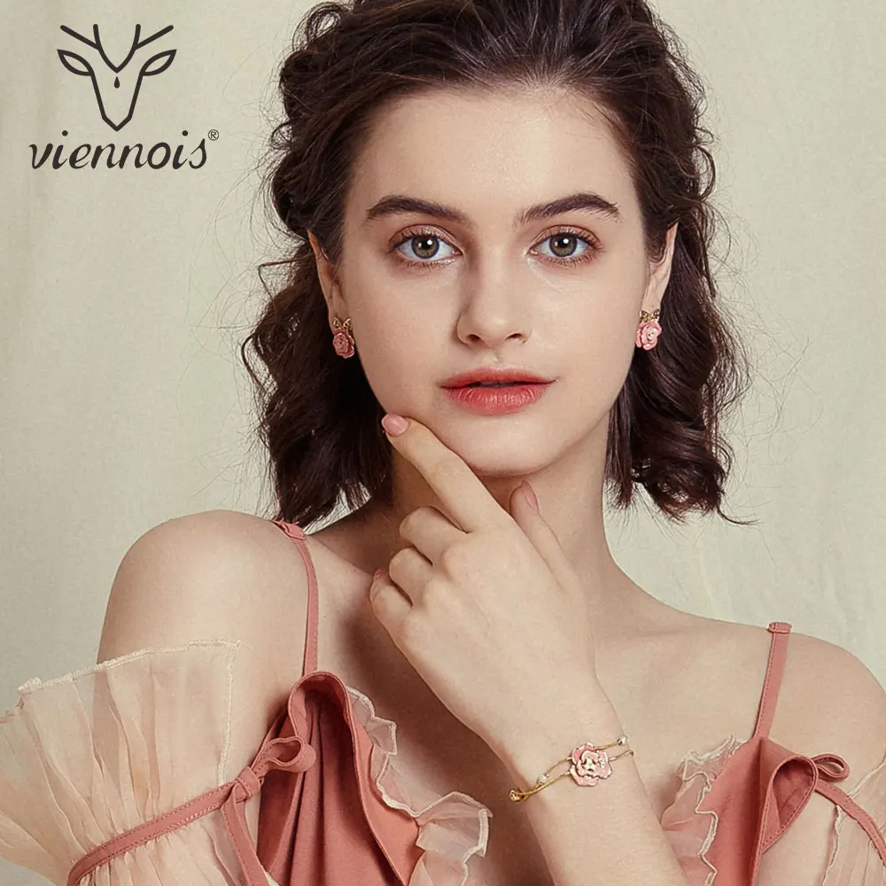 Viennois модные серьги гвоздики с цветком розового золота для женщин стразы