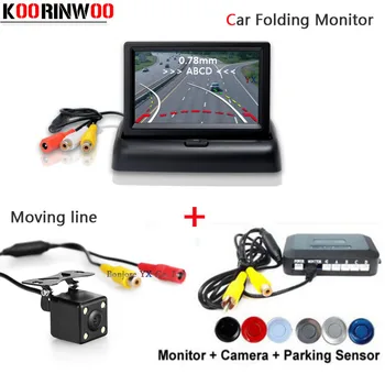 

Koorinwoo Car Detector Movable line car Rear view camera Car Parking Sensor 4 Reverse Radars Monitor parktronic Buzzer Free Ship