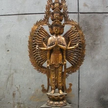 Bi003303 4" Тибет Бронзовый Gild 1000 Руки Руку 11-faced Kwam-Инь Будда Авалокитешвара st