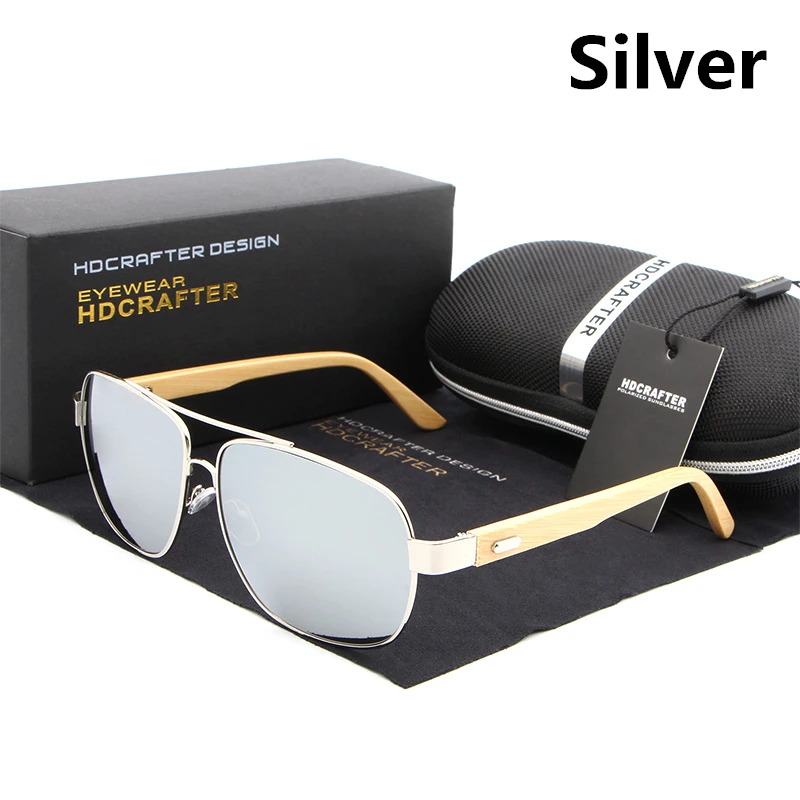 HDCRAFTER крутые брендовые дизайнерские солнцезащитные очки для женщин, бамбуковые ножки, металлическая оправа, солнцезащитные очки для мужчин и женщин, деревянные солнечные очки - Цвет линз: silver