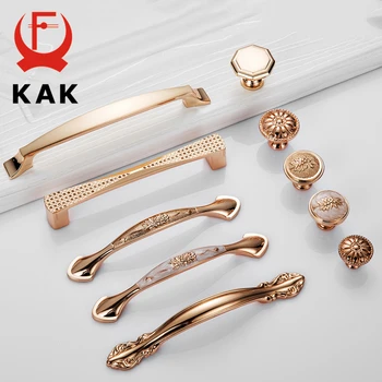 KAK Champagne Gold Door Handles Zinc Alloy Cabinet Handle Drawer Knobs European Wardrobe Pulls Kitchen Handle Furniture Hardware kak 5pcs set zinc alloy flower rose shape cabinet handles wardrobe door handles pulls drawer knobs fashion furniture hardware