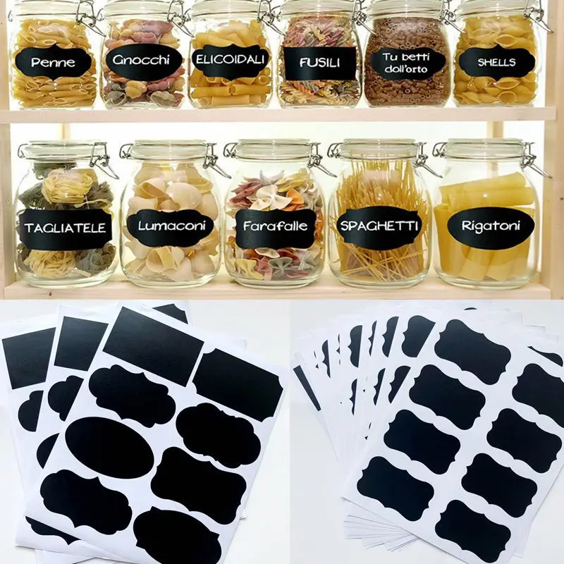 

8 Sheets 64pcs Set Chalkboard Blackboard Chalk Board Stickers Craft Kitchen Jar Labels Tags Food Stickers Label