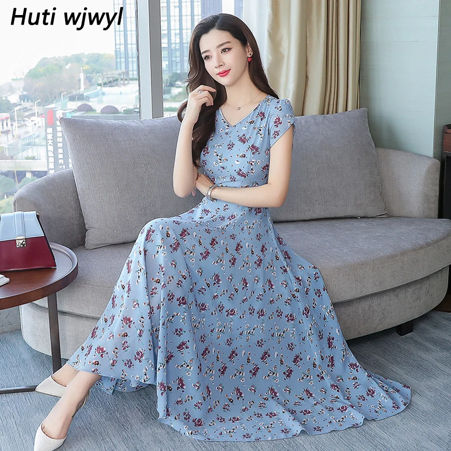 

Summer Vintage 3XL Plus Size Print Boho Midi Sundress 2019 Floral Chiffon Bodycon Beach Maxi Dress Elegant Women Party Vestidos