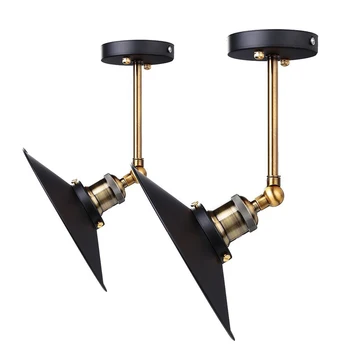 

2X Hot Pendant Light Wall Mounting Lamp Ceiling Lamp Retro Industrial Edison Vintage - Antique Finish Brass Arm with Met Black