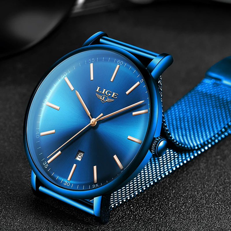 Ceny LIGE nowe męskie zegarki Top marka luksusowy zegarek sportowy Slim Mesh stali nierdzewnej data wodoodporny zegarek kwarcowy zegarek na rękę dla mężczyzn zegar Relogio Masculino