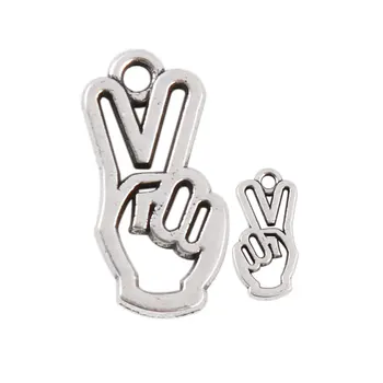 

RAINXTAR Wholesale DIY Victory Sign Gesture Charms Vintage Hand Charms AAC602