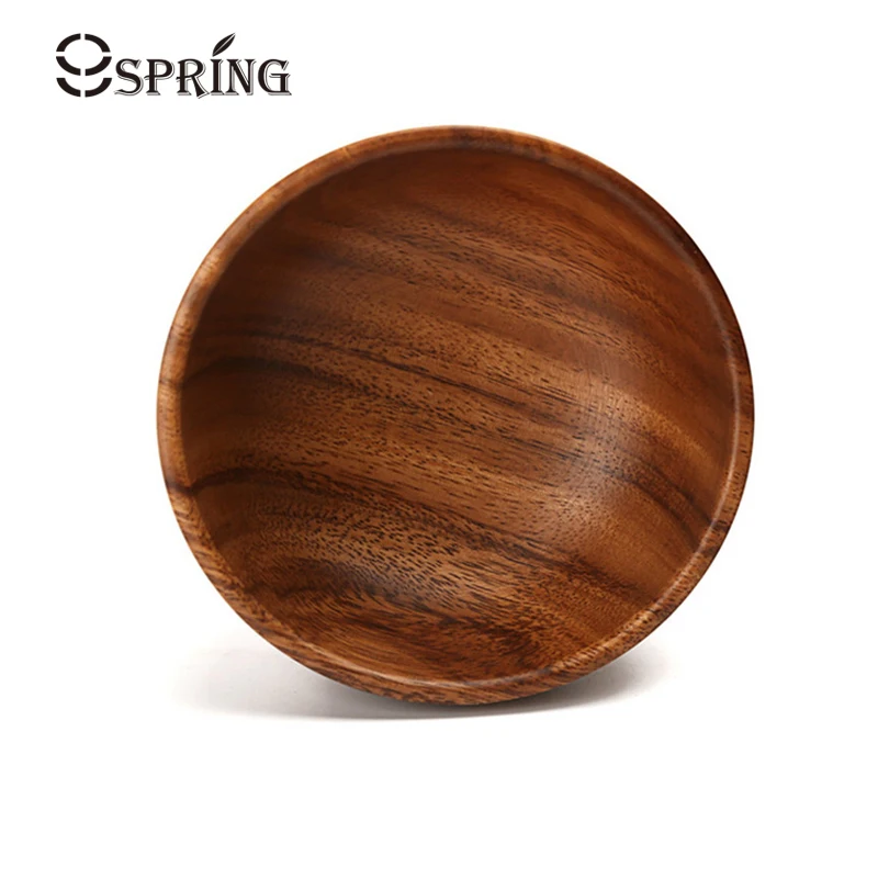 Image Natural Hand Made Wooden Salad Bowl Classic Large Round Acacia Wood Salad Dining Bowl Plates Household Kitchen Utensils