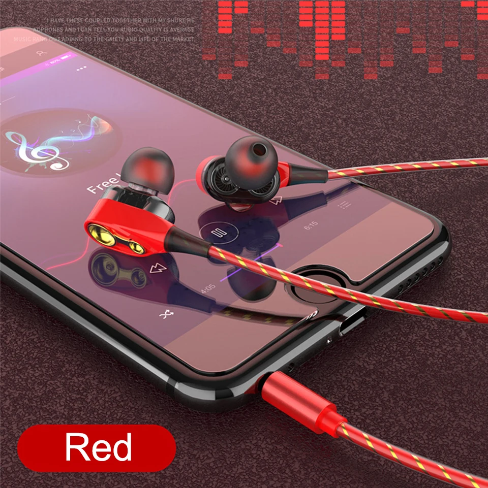 Dual speaker 3.5mm in-ear headphones double dynamic ring 1.2m Wired headphone cable for Android iOS Smart Mobile Phone (12)