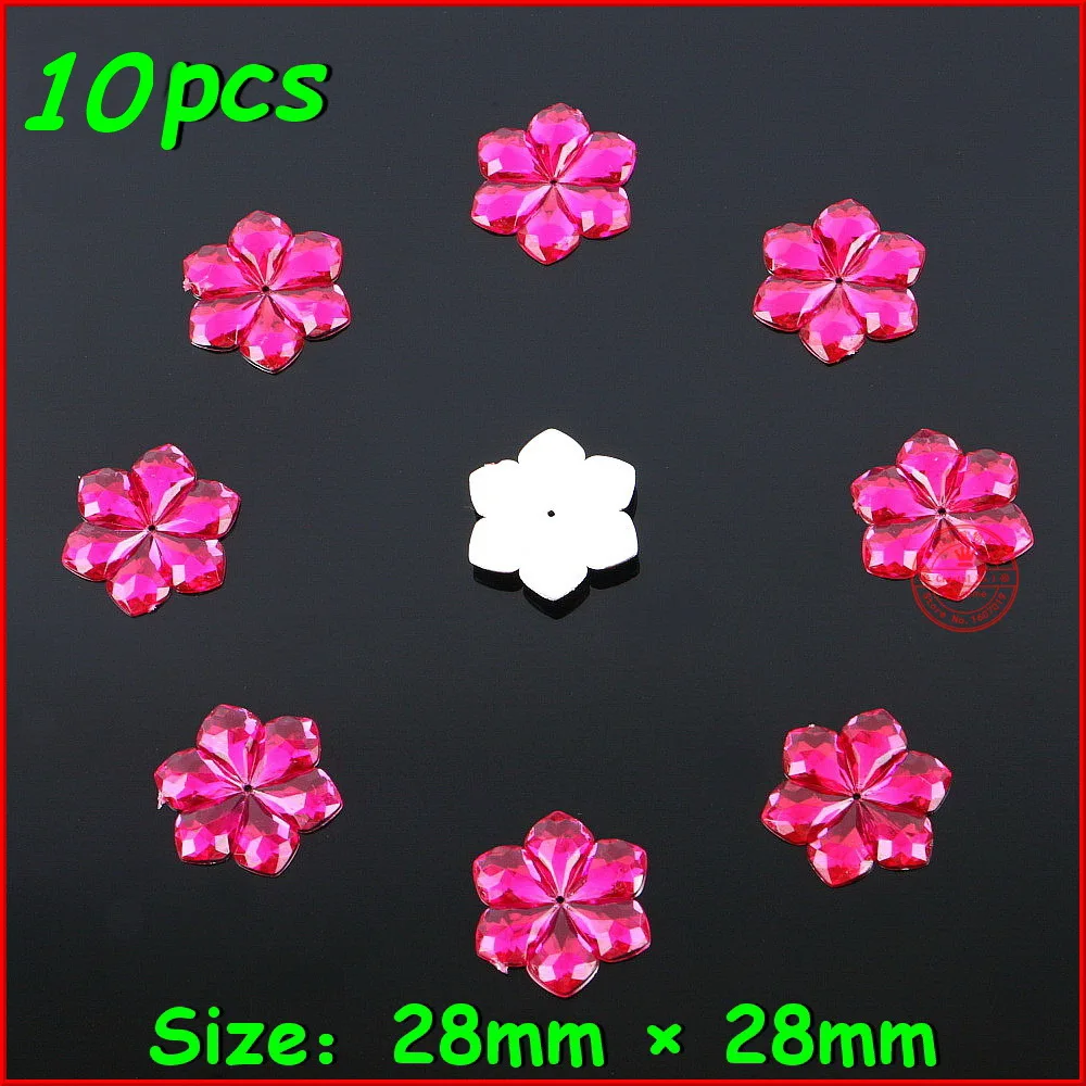 

10pcs 28mm Rose Round Flower 1 Hole Flatback Transparent Crystal Sewing Sew On Acrylic Rhinestones For Wedding Dress Accessory