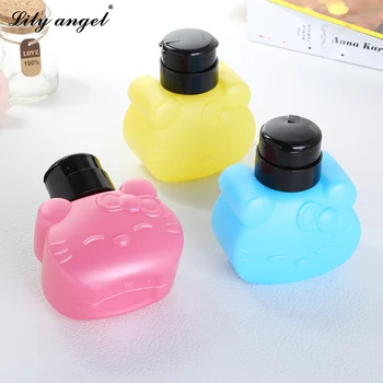 

300ml Cute Hello Kitty Pump Bottle Pressing Liquid Alcohol Remover Cleaner Bottle Nail Art Tools Empty bottles Z15