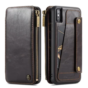 

Vintage Detachable Leather wallet Flip case for iPhone 11 Pro Max Xs Max XR X 8 7 6s 6 Plus SE w/ zipper Card Slots back cover