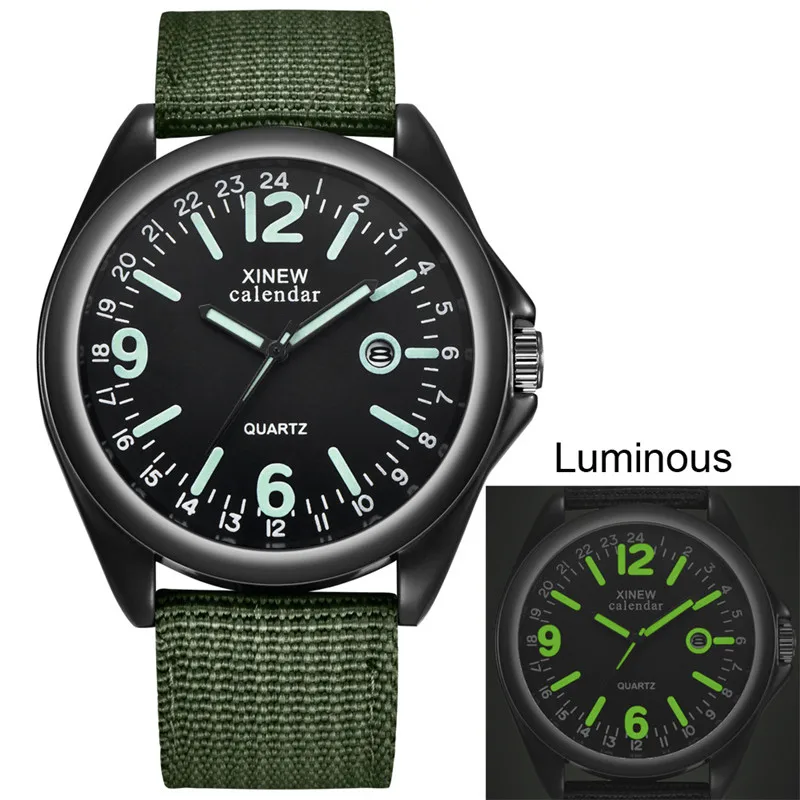Отличное качество, кварцевые часы для мужчин, Топ бренд, роскошные знаменитые наручные часы, мужские часы, холст, календарь, часы с подсветкой - Цвет: Green