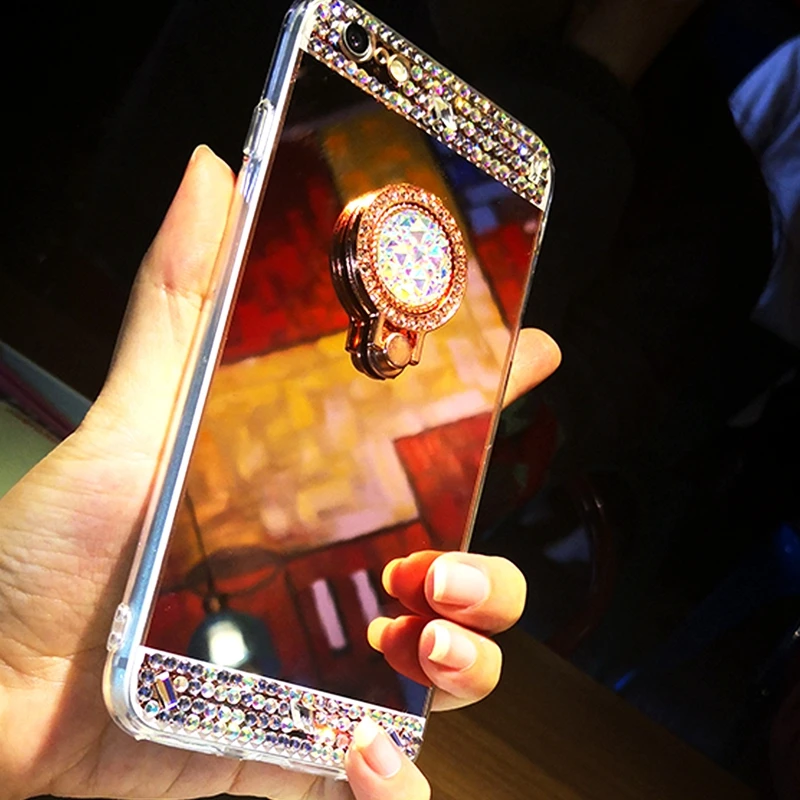 Mirror Case For XiaoMi RedMi 4X Cases 3D Rhinestone Ring Holder Mirror Soft TPU Case For XiaoMi XioMi Redmi Note 4X 3 4 X Cover (1)