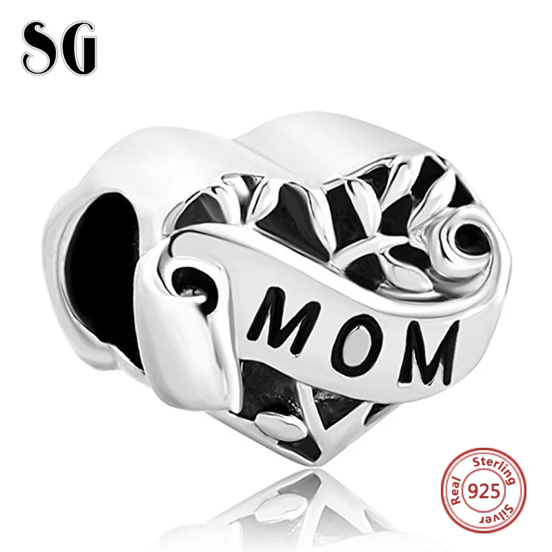 

high quality Charms 925 Sterling Silver Mom I love you heart beads Fit pandora Bracelets Berloques Authentic for women Gift