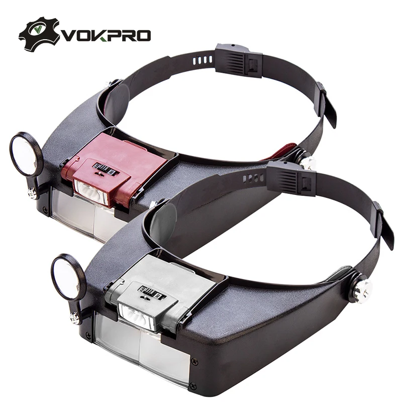 

Headband Magnifier Glasses Loupe Helmet Style Loupe Lens LED Lights for Repairing Watch Jewelry Reading Magnifying Glass
