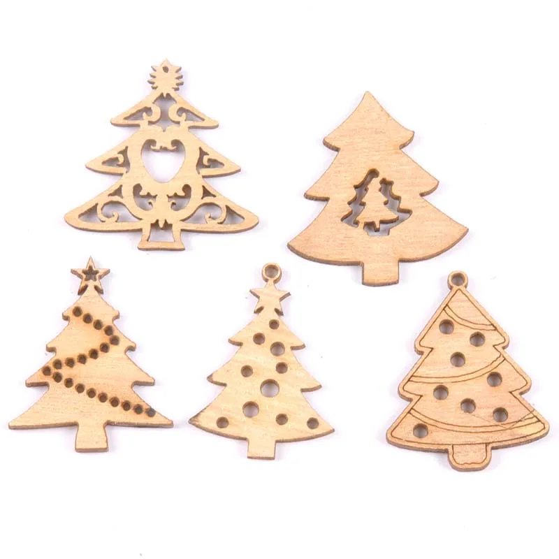 Разные формы рождественской елки деревянные ломтики 10 шт натуральные деревянные украшения DIY украшения для скрапбукинга M1858 - Цвет: mix
