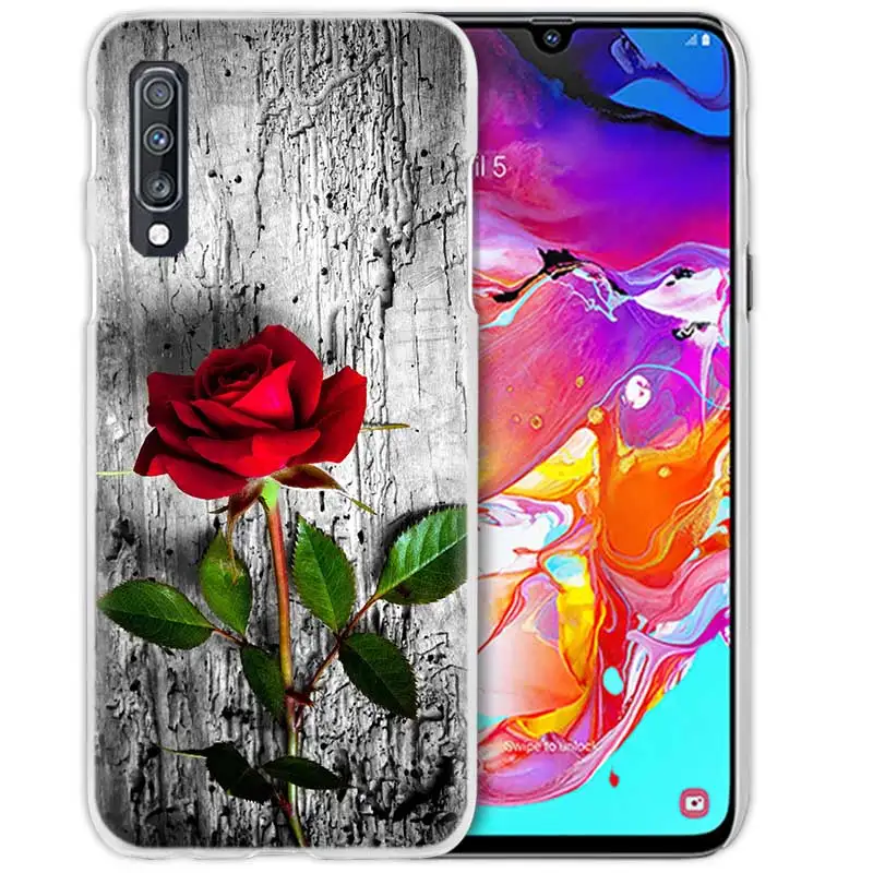 С красными розами цветами чехол для samsung Galaxy A50 A70 A20e A40 A30 A20 A10 A8 A6 плюс A9 A7 жёсткие прозрачные чехлы для телефона с бумажником и крышка
