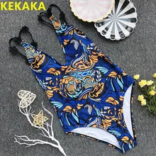 Пикантные для женщин синий Тотем печати одна деталь купальник 3D цветок ремень спинки Wirless купальные костюмы ванный комплект летняя пляжная одежда