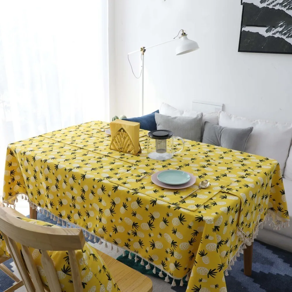 Rectangle Cotton Pineapple Covers Decorative Table Cloth Cotton Linen