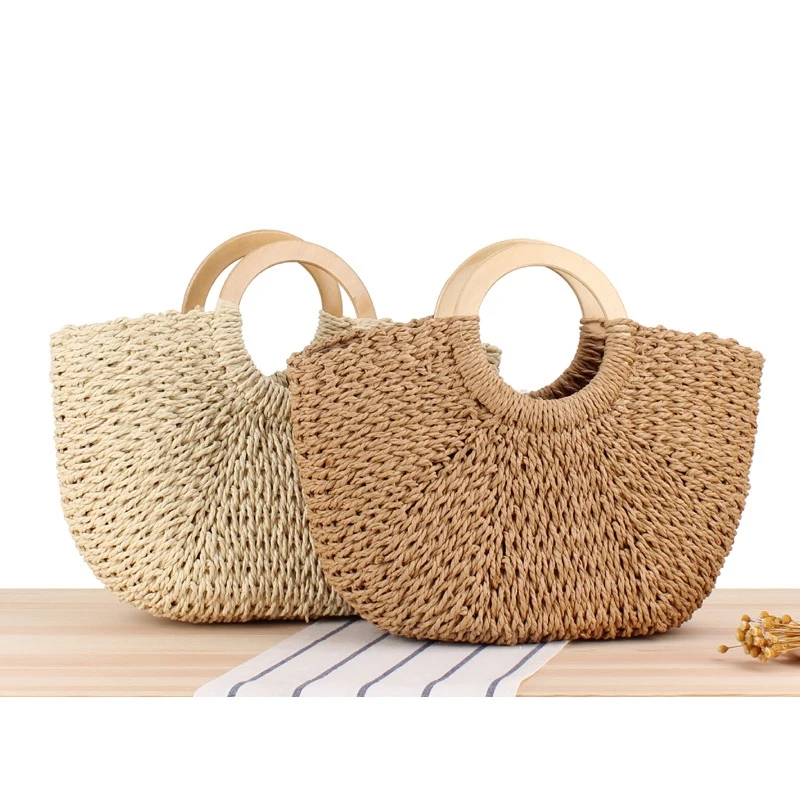 

Women Vintage Rattan Handbag Female Bohemian Summer Beach Straw Bags Lady Simple Weave Bag Handmade Casual Large Tote