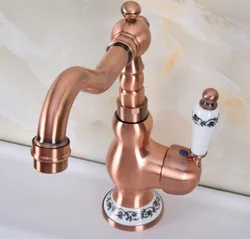 Antique Red Copper Brass Single Ceramic Lever Base Bathroom Kitchen Basin Sink Faucet Mixer Tap Swivel Spout Deck Mounted mnf639
