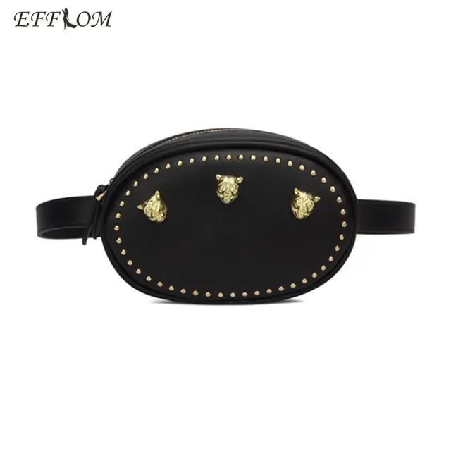 Fashion Women Waist Bag Designer Tiger Head Studded Leather Fashion Women Waist Bag Designer Tiger Head Studded Leather Pack 2018 New Summer Functional