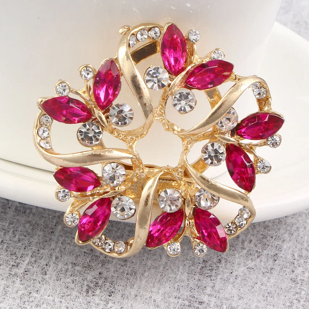 Rhinestone Crystal Flower Brooches for Women Men Wedding Bridal Party