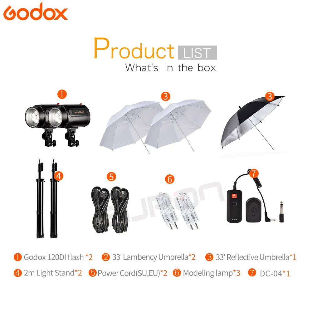 GODOX 240Ws 2*120Ws Pro фотостудия стробоскоп вспышка светильник с мягким зонтиком светильник стенд DC-04 комплект