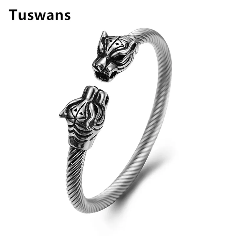 

Mighty Leopard Head Men's Bangles High Quality 316L Stainless Steel Animal Twisted Bracelets Bangles Jewelry(TSYLB010)