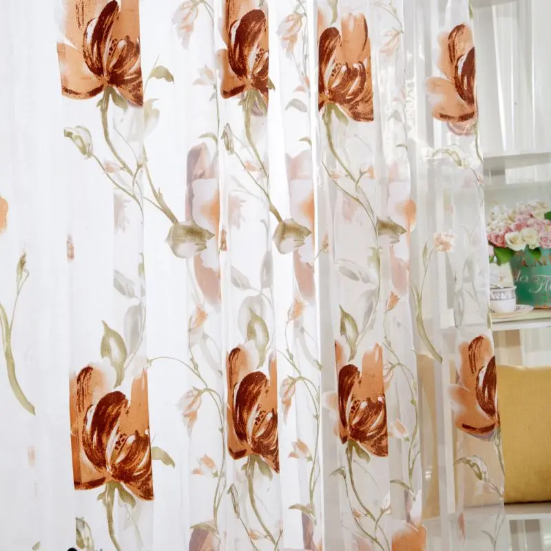 

Ink Flower Voile Tulle Curtains For Living Room Indoor Window Screening Decor Balcony Burnout Voile Curtain cortina para sala
