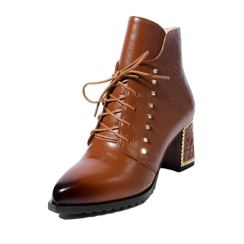

Foreign Trade Women's Shoes Autumnwinter 2019 Leather Boots Zipper Martin High Heel Single Cotton Warm Elegant 35-42