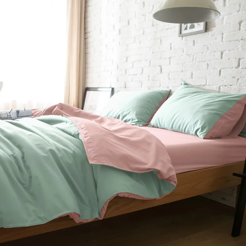

Comfortable And Beautiful Nordic Ins Bedclothes Pure Color Home Textile Single Double Four Piece Set Student Homestand Three