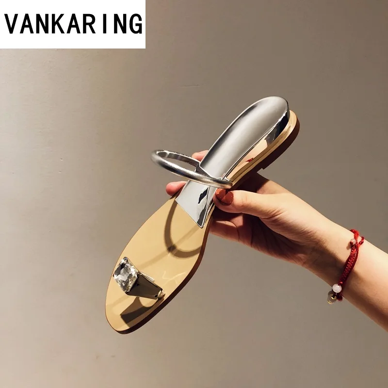 

Simple cozy genuine leather women flat sandals fashion crystal women summer female casual shoes leather slippers sexy flip flops